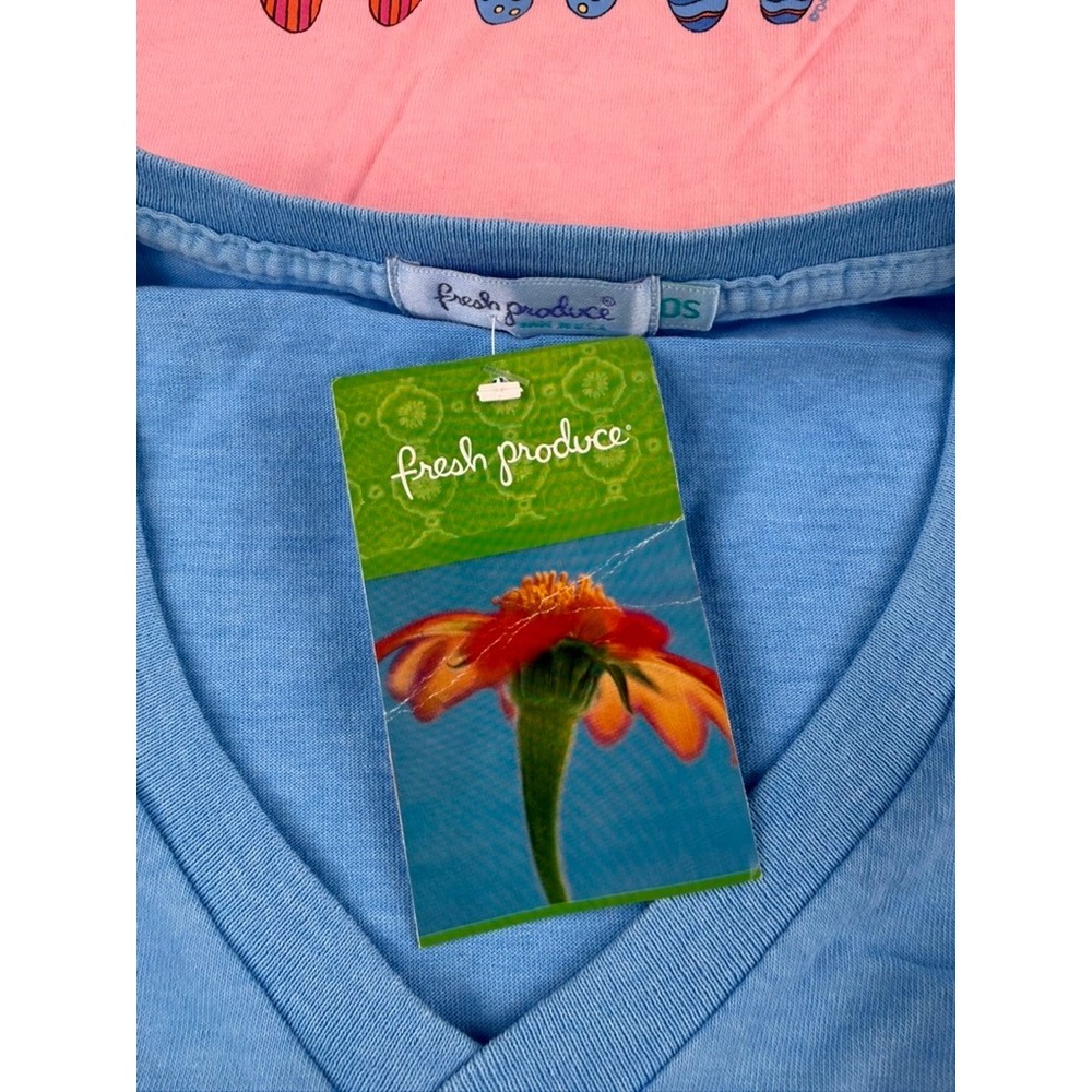 Fresh Produce Boxy T-Shirt Set 2PK Blue Cocktails Pink Flip Flops OS NWT USA - Picture 8 of 10